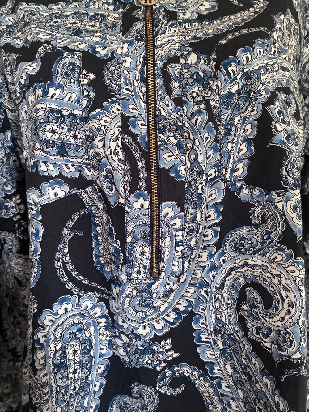 Tommy Hilfiger Office Wear Professional Navy White Paisley Zip-Front Shirt Sz M - Picture 8 of 8